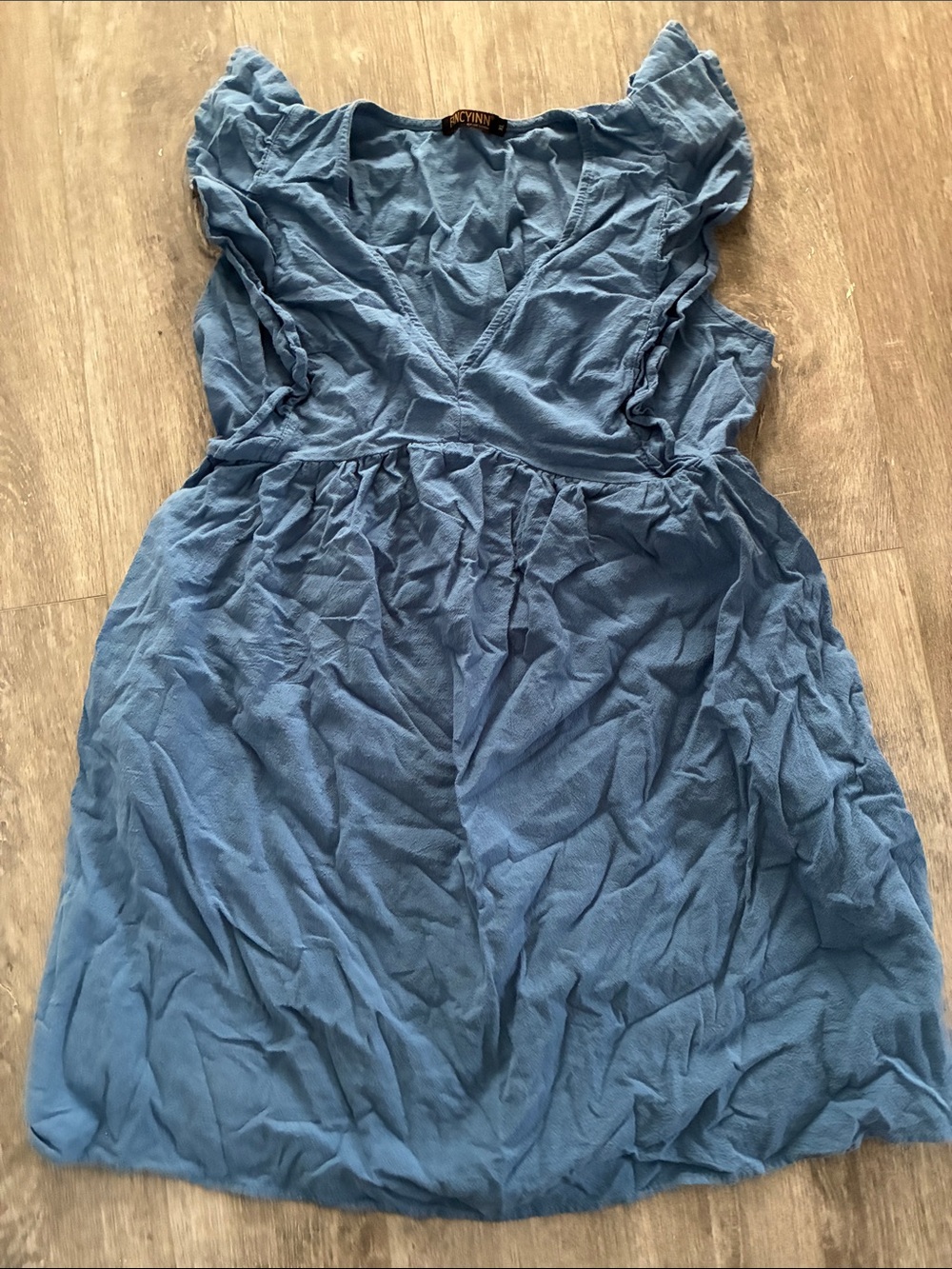 Fancyinn Blue Ruffle-Shoulder V-Neck Mini Dress